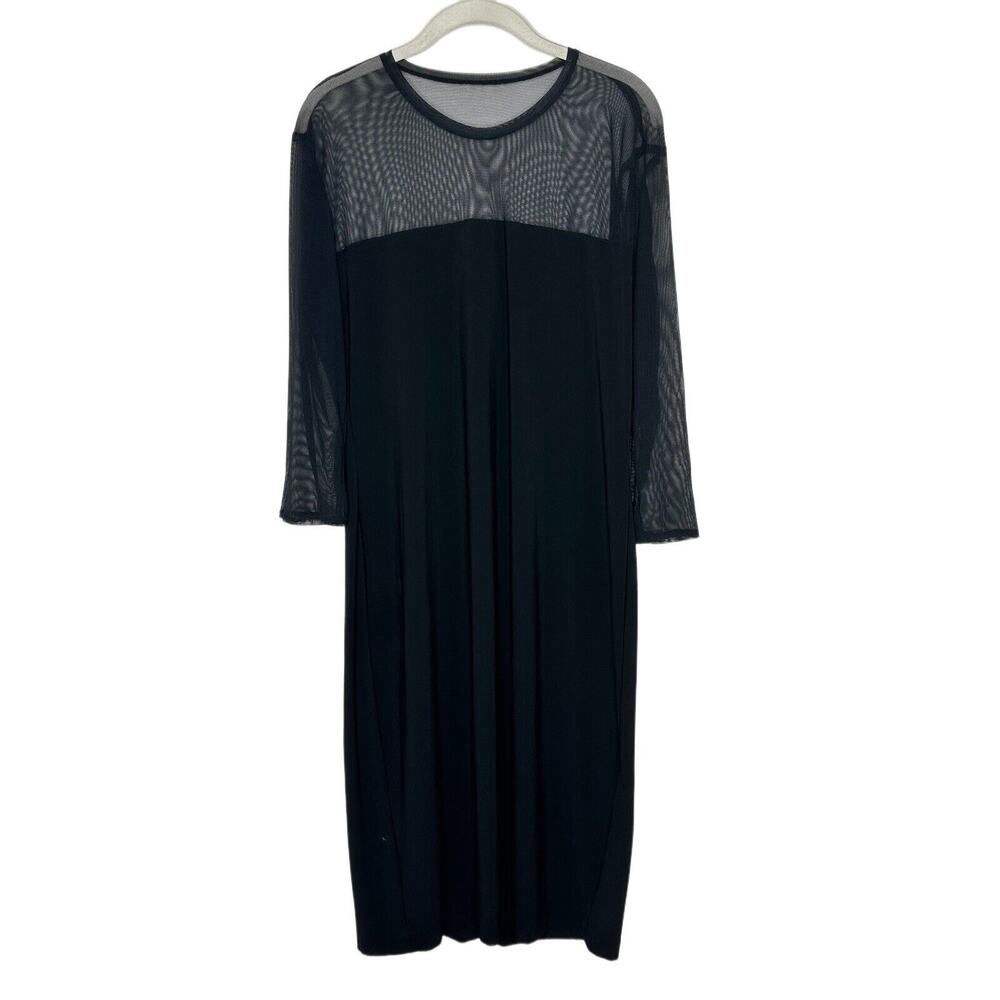 Kamalikulture Women’s Black Sheer Yoke Sheath 3/4 Sleeve Dress Size XL